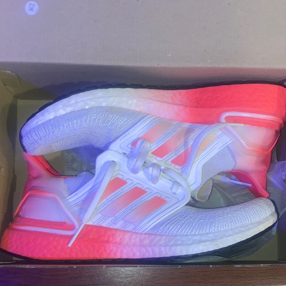 Adidas Ultra Boost 20 White Signal Pink size 9.5 Womens